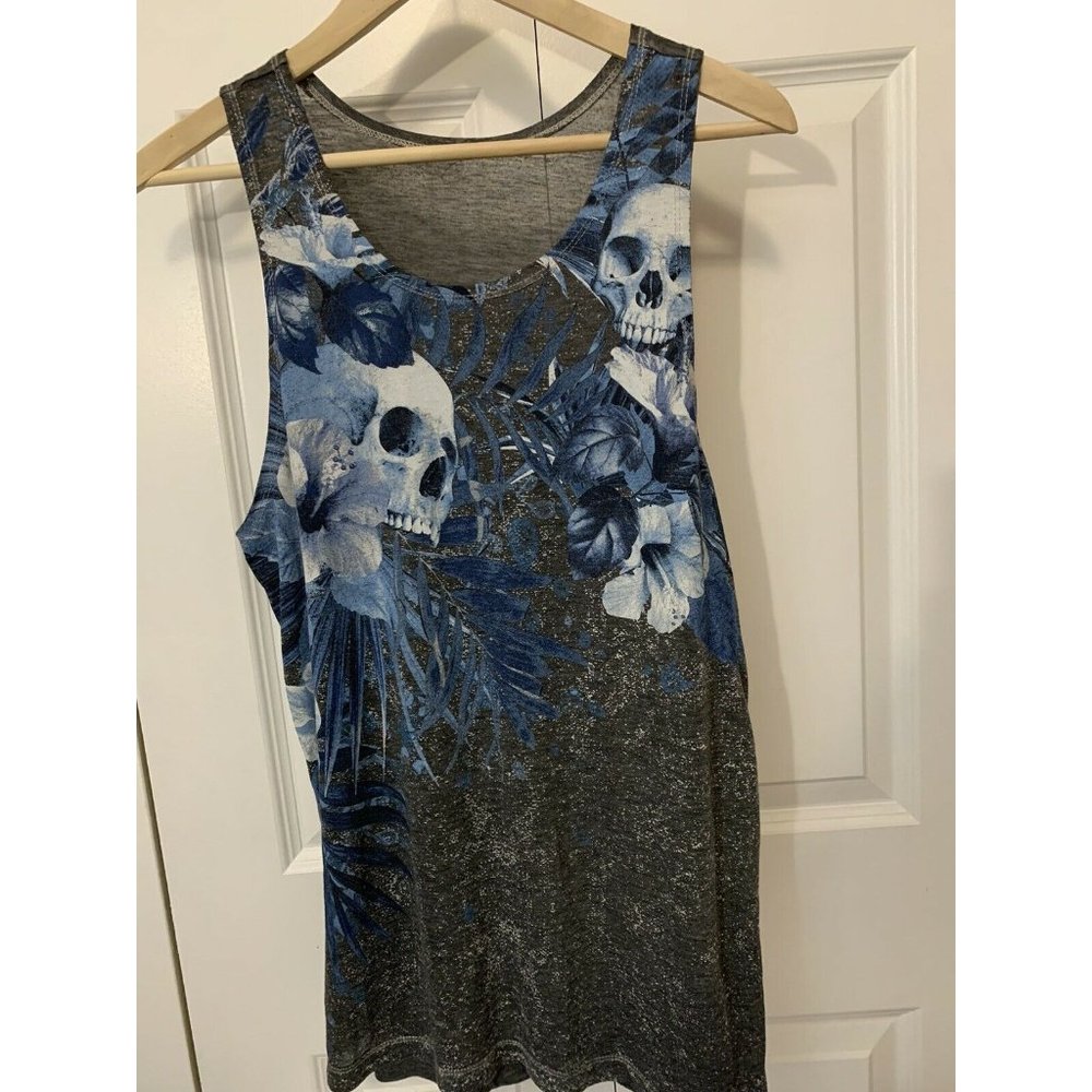 Muscle Shirt, Skull & Flowers‎ Dressed to Kill Size M Blue Gray